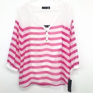 Apt. 9 Pink Striped Lightweight Chiffon Nautical Blouse with Cami Tank